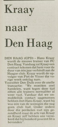 Hans Kraay trainer bij FC Den Haag