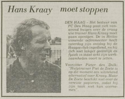 Hans Kraay Stopt als Trainer bij  FC Den Haag