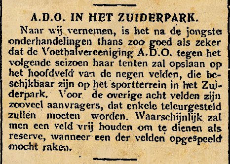 Gaat A.D.O. in het Zuiderpark spelen 1925