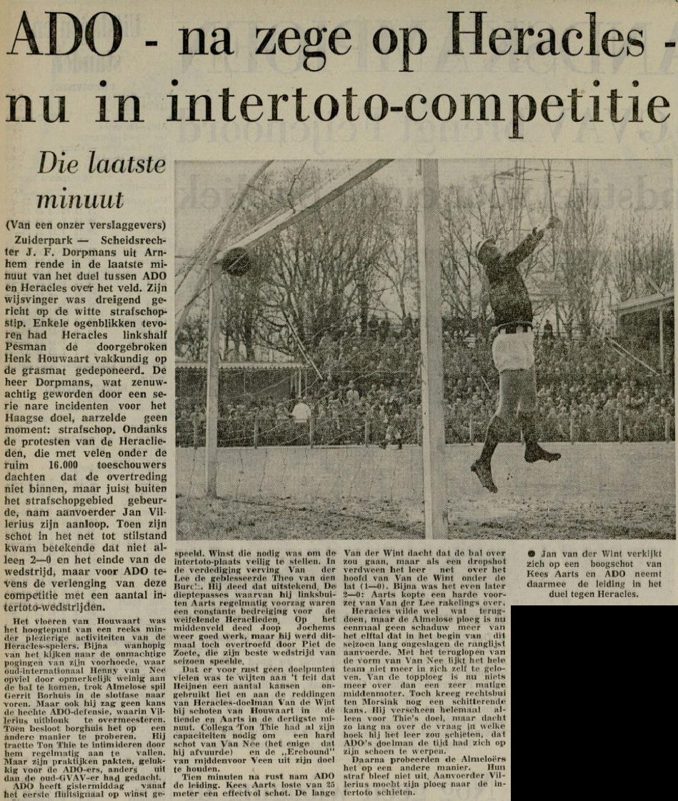 25- april 1965 ADO na zege op Heracles nu in Intertoto-competitie