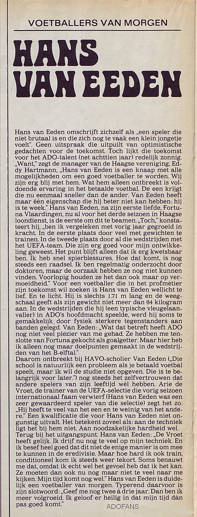 ADO voetballers van morgen:  Hans van Eeden