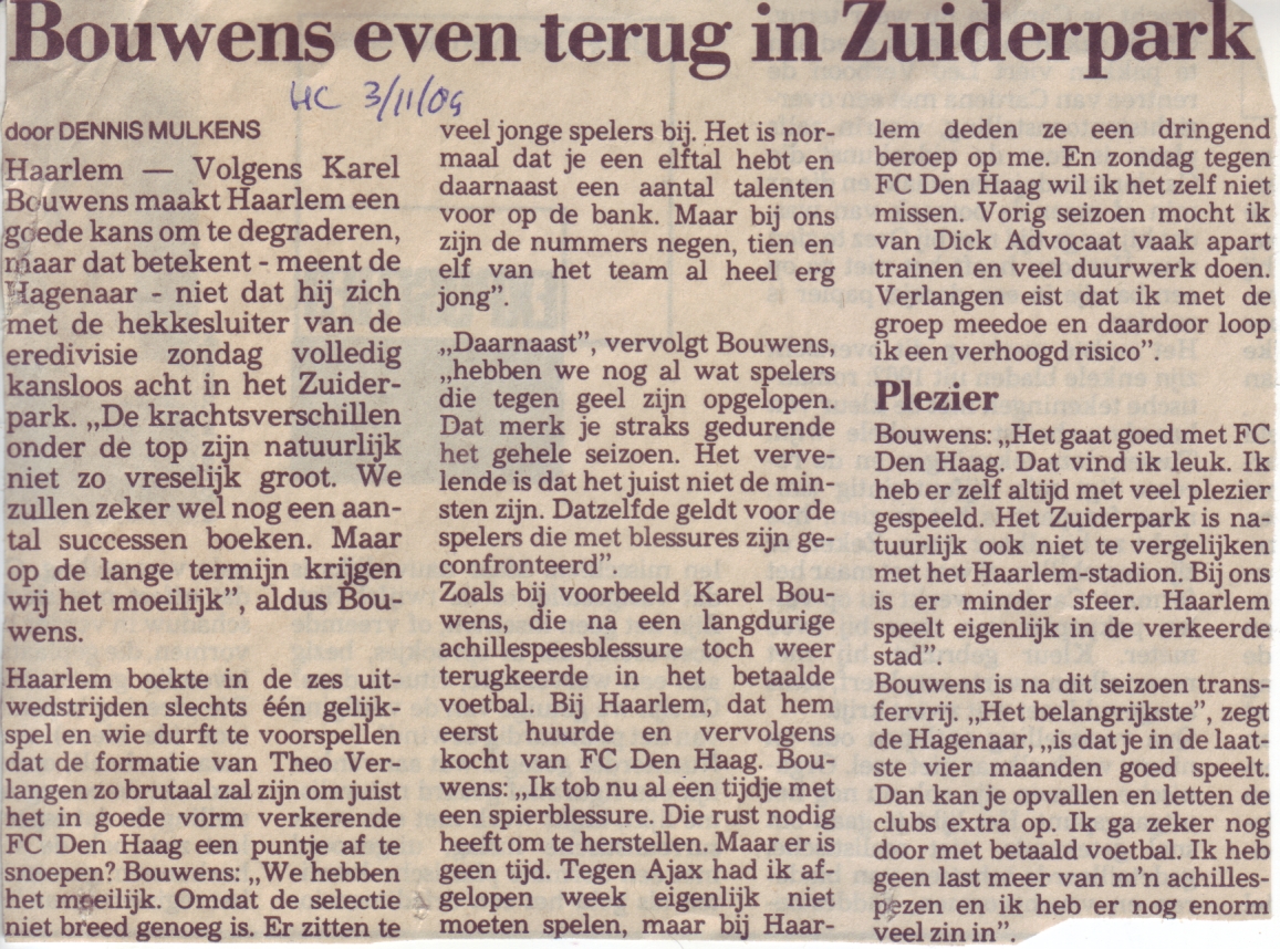 Karel Bouwens Even terug in het Zuiderpark