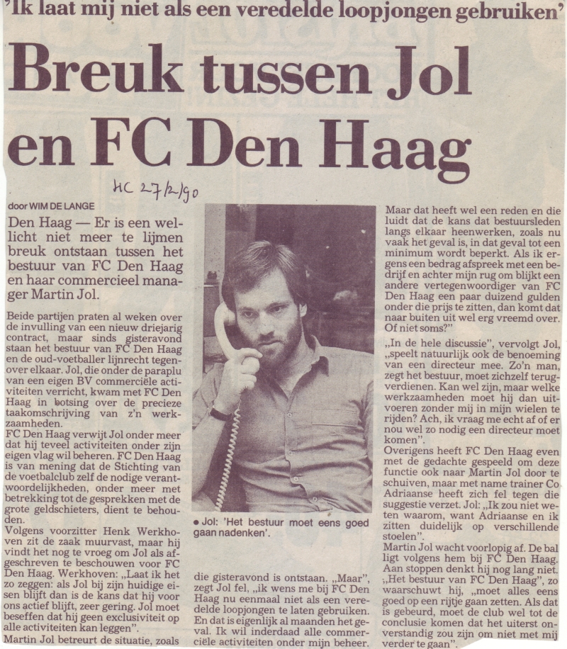 breuk tussen Martin Jol en FC Den Haag