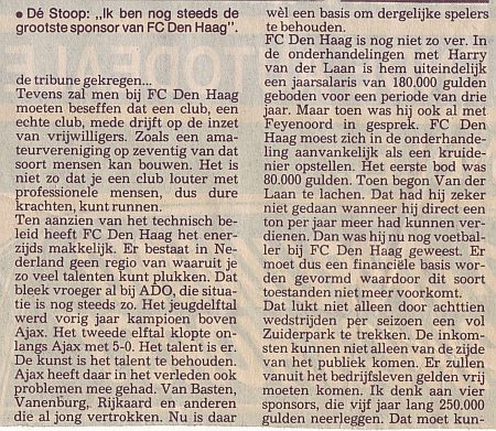 september 1990 Bestuur ADO FC Den Haag ontbeert binding met de club