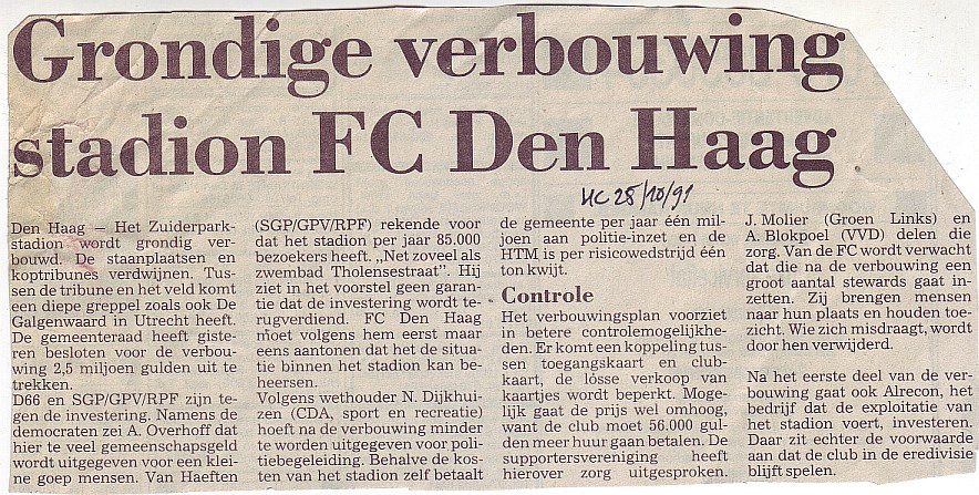 1990 Grondige verbouwing stadion FC Den Haag