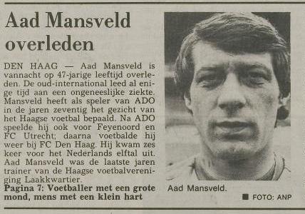 06-12-1991 Aad Mansveld overleden 