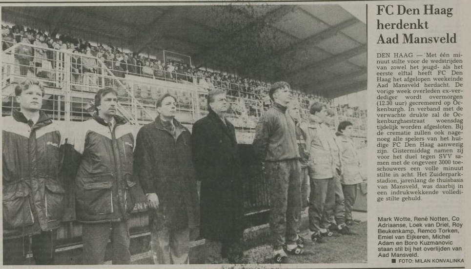 9-december -1991 FC Den Haag Herdenkt Aad Mansveld 