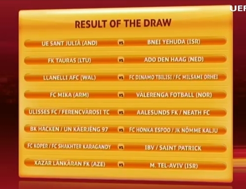 resultaat loting UEFA cup ADO Den Haag - FK Tauras