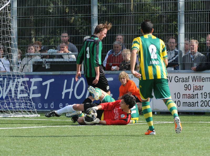 Bakte de keeper van Graaf Willem II-VAC er dan helemaal niets van? Nee dat was het niet, hij wist juist menig treffer te voorkomen