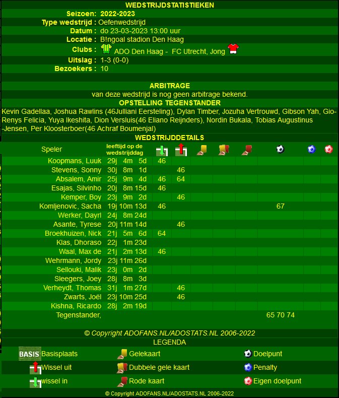 ADO Den Haag jong FC Utrecht